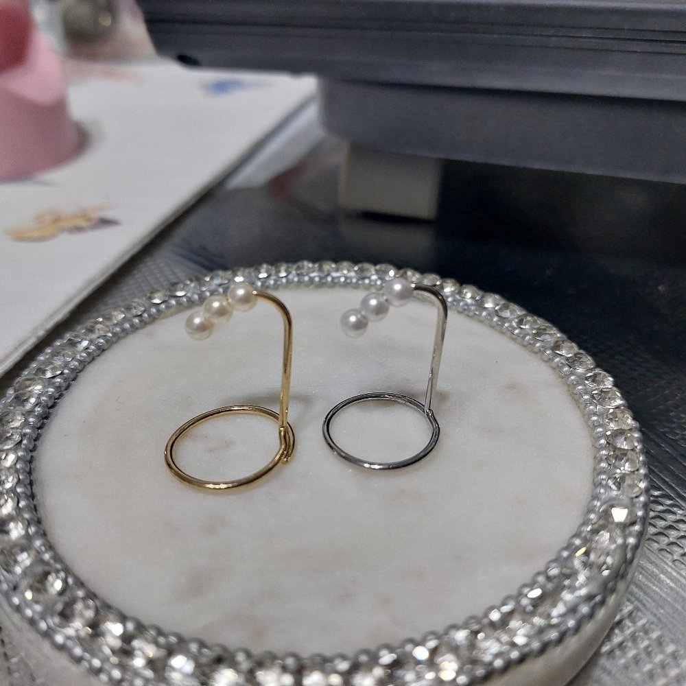 Adjustable Gold & Silver Ring SET With Pearls